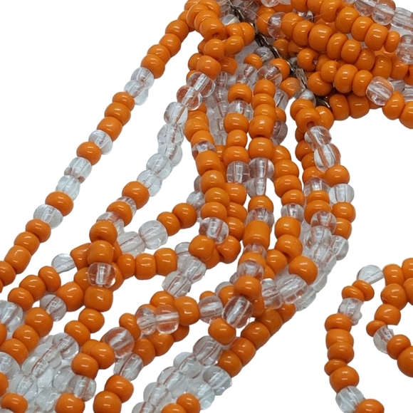 VINTAGE LONG LAYERED ORANGE SEED BEAD BOHO NECKLACE - Picture 5 of 5
